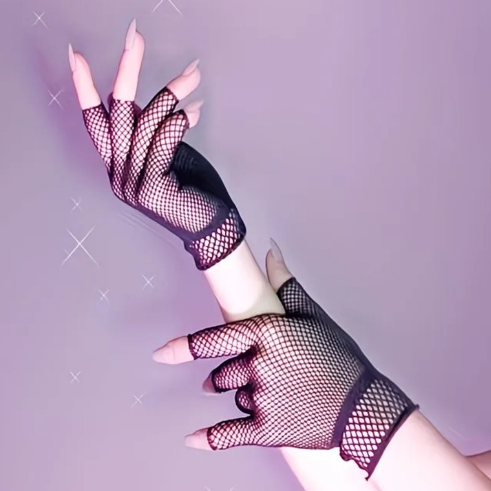 Elegant Black Fishnet Gloves